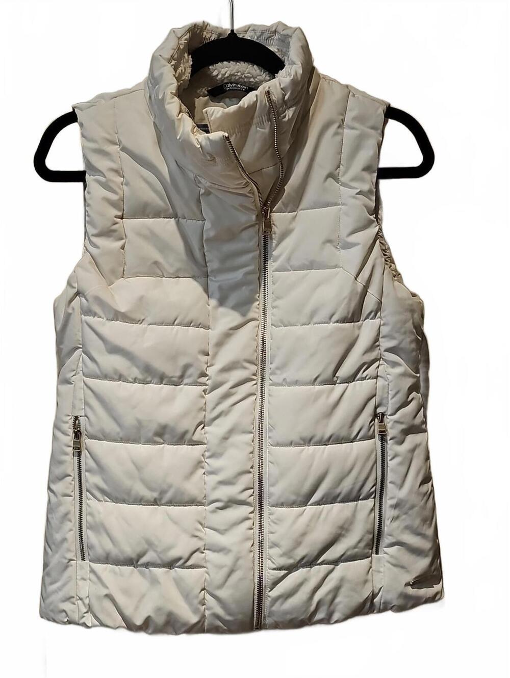 Calvin Klein Cream Performance Puffer Vest With Sherpa Neckline Size S